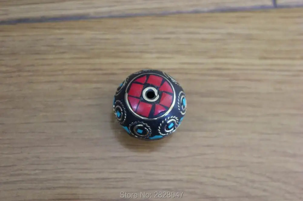 Vintage Tibetan Brass Round Pendant Beads 26mm 1 Piece