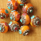 Ethnic Tibetan Copper Resin Round Beads for Jewelry Making