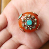 Ethnic Tibetan Copper Resin Round Beads for Jewelry Making
