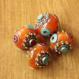 Ethnic Tibetan Copper Resin Round Beads for Jewelry Making