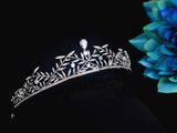 Clear Crystal Leaf CZ Crown Tiara Bridal Wedding Queen Princess Pageant Prom