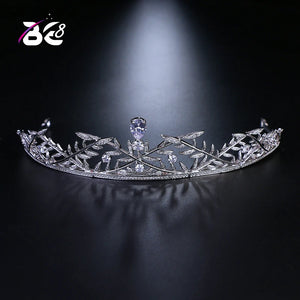 Clear Crystal Leaf CZ Crown Tiara Bridal Wedding Queen Princess Pageant Prom