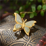 Gray Jade Butterfly Pendant Brooch Silver Plated Hetian Jade Butterfly Dance
