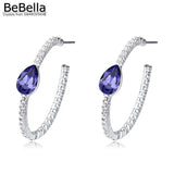 5 Colors Crystal Hoop Earrings 3.4cm with Pear Crystal Setting