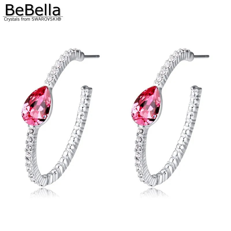 5 Colors Crystal Hoop Earrings 3.4cm with Pear Crystal Setting