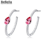 5 Colors Crystal Hoop Earrings 3.4cm with Pear Crystal Setting