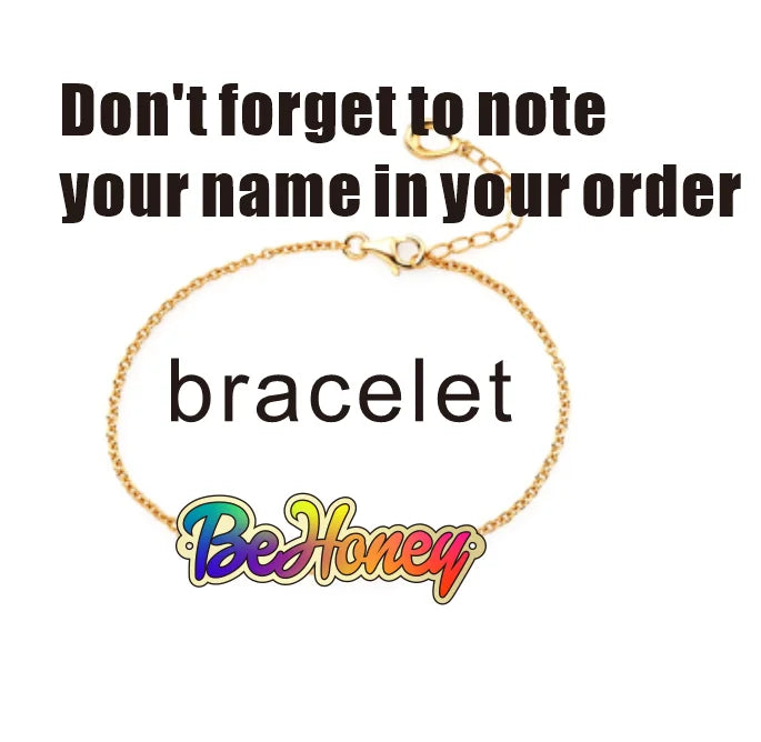 BeHoney Personalized Name Bracelet Acrylic Laser Rainbow Colorful Customize