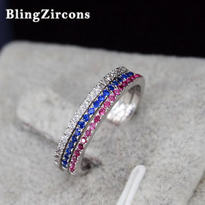 3 Pcs Red CZ Crystal Wedding Rings Set for Women R004