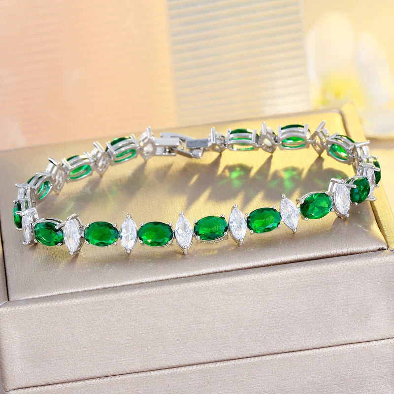Green CZ Chain Bracelet for Brides B242
