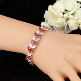Purple Leaf & Cubic Zircon Crystal Bridal Bracelet Silver Wedding Jewellery