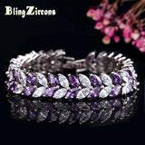 Purple Leaf & Cubic Zircon Crystal Bridal Bracelet Silver Wedding Jewellery