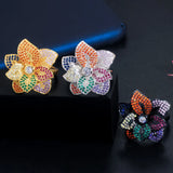 Multicolor Flower Petals CZ Open Ring for Women Dubai Wedding Jewelry R092
