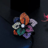 Multicolor Flower Petals CZ Open Ring for Women Dubai Wedding Jewelry R092