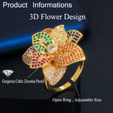 Multicolor Flower Petals CZ Open Ring for Women Dubai Wedding Jewelry R092