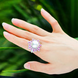 Big Pearl Engagement Ring Hot Pink Flower Pave CZ Jewelry R117