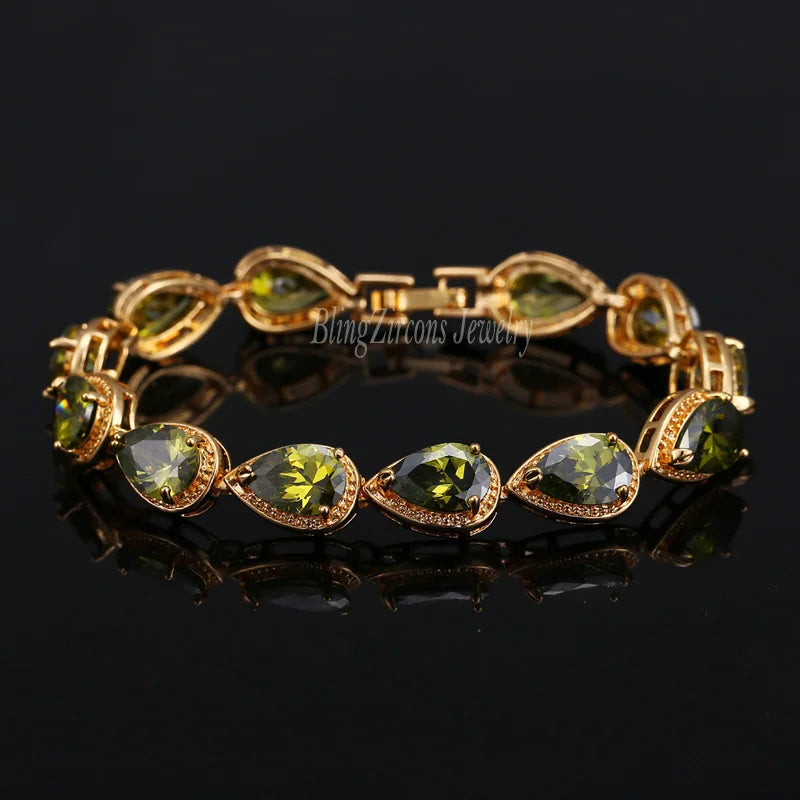 Big Teardrop Yellow CZ Stone Wedding Bracelet for Women
