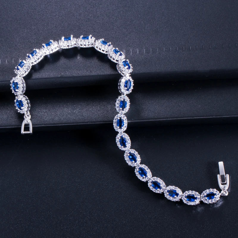 Women Silver Oval CZ Stone Tennis Bracelet Bangle