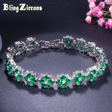 Green Flower CZ Crystal Tennis Bracelet Women Cubic Zirconia Stone Jewelry