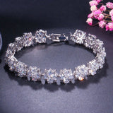 Green Flower CZ Crystal Tennis Bracelet Women Cubic Zirconia Stone Jewelry