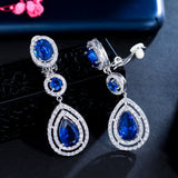 Dark CZ Long Water Drop Clip On Earrings for Women