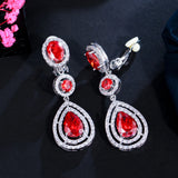 Dark CZ Long Water Drop Clip On Earrings for Women
