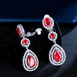 Dark CZ Long Water Drop Clip On Earrings for Women