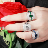 Green Square CZ Stackable Engagement Rings