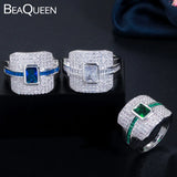 Green Square CZ Stackable Engagement Rings