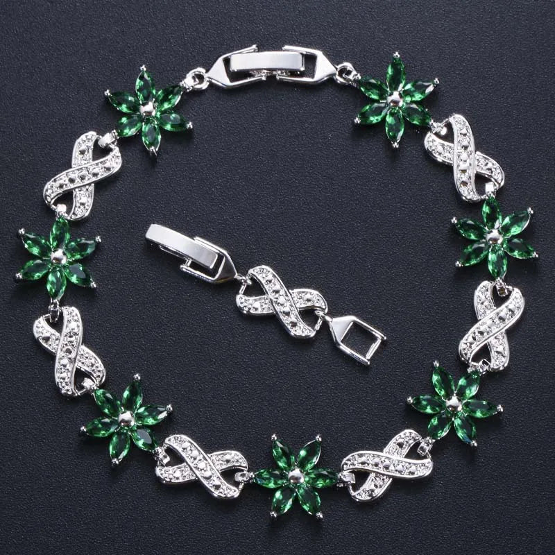 Dark Flower Tennis Bracelet Marquise Cubic Zircon Stone Jewelry