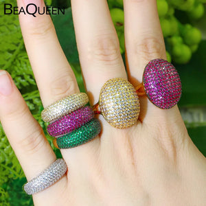 Hot Pink Green Stackable Rings for Women Cubic Zircon Wedding Party Jewelry