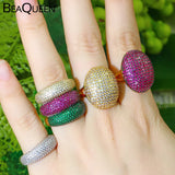 Hot Pink Green Stackable Rings for Women Cubic Zircon Wedding Party Jewelry