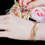 Adjustable Rainbow CZ Cross Wire Bracelet Bangle Dress Jewelry