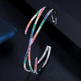 Adjustable Rainbow CZ Cross Wire Bracelet Bangle Dress Jewelry