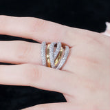 Famous 2 Tones Big Cross Geometry CZ Rings for Women Wedding Bridal Jewelry