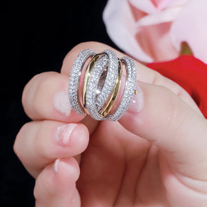 Famous 2 Tones Big Cross Geometry CZ Rings for Women Wedding Bridal Jewelry