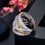 Famous 2 Tones Big Cross Geometry CZ Rings for Women Wedding Bridal Jewelry
