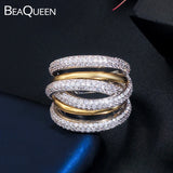 Famous 2 Tones Big Cross Geometry CZ Rings for Women Wedding Bridal Jewelry