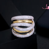 Famous 2 Tones Big Cross Geometry CZ Rings for Women Wedding Bridal Jewelry