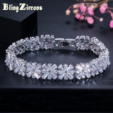 CZ Flower Connected Bracelet Wedding Jewelry for Women