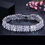 CZ Flower Connected Bracelet Wedding Jewelry for Women