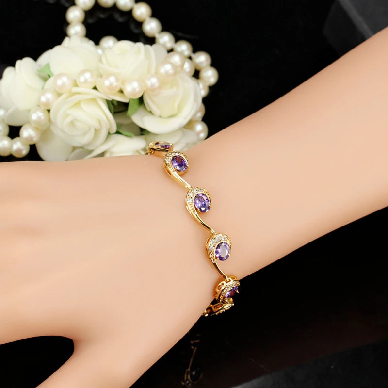 Oval Pink Crystal Charm Bracelet Cubic Zircon Stone Jewelry