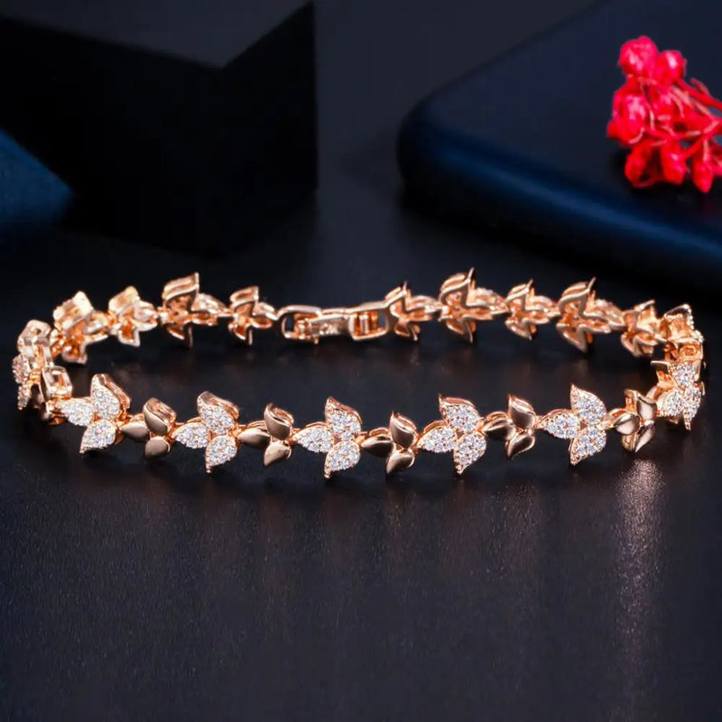 Micro Paved CZ Leaf Flower Cluster Tennis Bracelet
