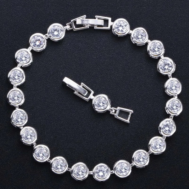 5mm Round CZ Crystal Tennis Bracelet Multicolor Stone Setting