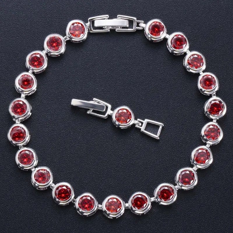 5mm Round CZ Crystal Tennis Bracelet Multicolor Stone Setting