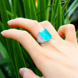 Women Adjustable Ring Square Yellow Cubic Zircon Stone Silver Banquet Jewelry