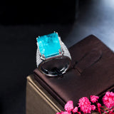 Women Adjustable Ring Square Yellow Cubic Zircon Stone Silver Banquet Jewelry