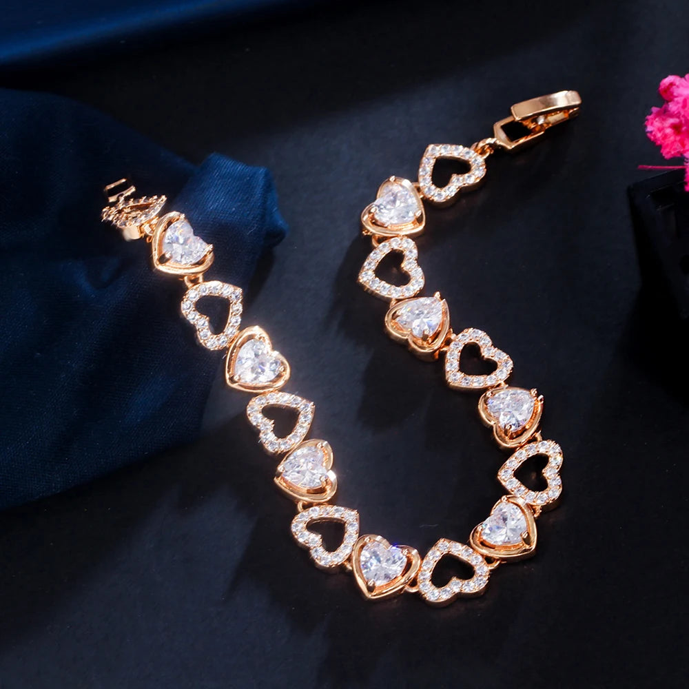 Heart Shape Multicolor CZ Tennis Bracelet for Brides
