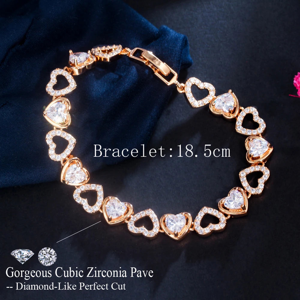 Heart Shape Multicolor CZ Tennis Bracelet for Brides