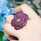 Fuchsia Purple Red CZ Flower Adjustable Open Ring Women R110