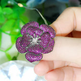Fuchsia Purple Red CZ Flower Adjustable Open Ring Women R110